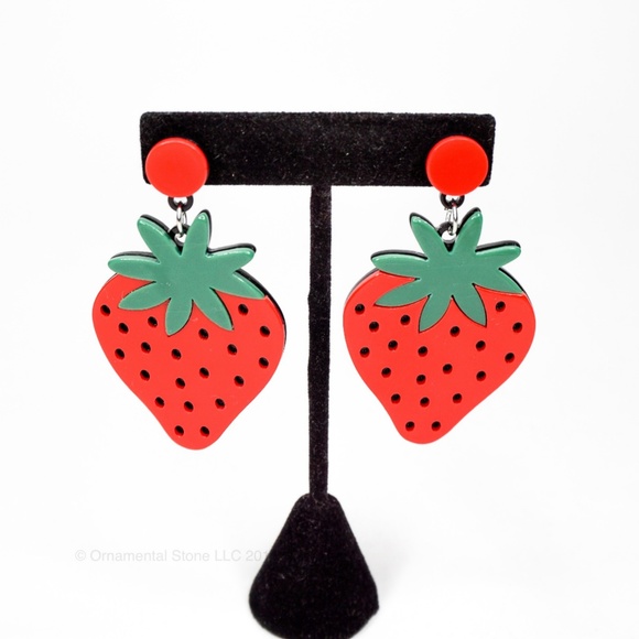Strawberry Acrylic Dangle Statement Earrings #32 - Picture 2 of 5